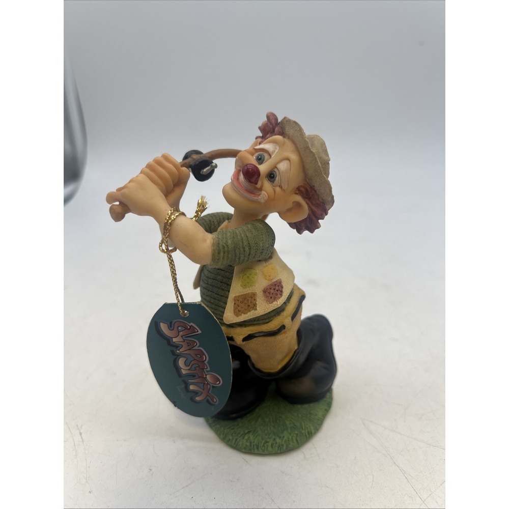 VINTAGE SLAPSTIX CLOWN FISHING CAST RESIN SCULPTED HAND PAINTED FIGURINE/ STATUE